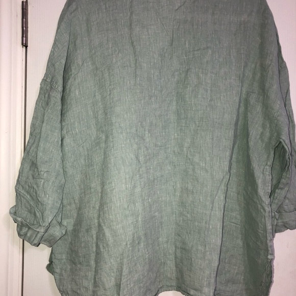 PureJill J. Jill v neck green 100% linen blouse 3/4 sleeve extra large petite - Picture 7 of 9